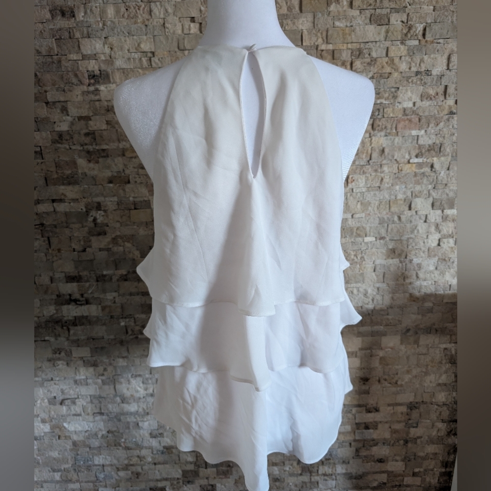 White Going Out Top Halter Tiered Cami Bridal Shower Coastal Cowgirl Y2K L image 4